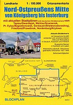 Landkarte Nord-Ostpreußens Mitte von Königsberg bis Insterburg